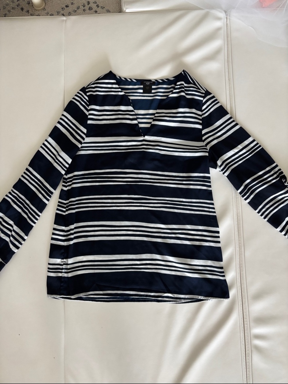Ann Taylor Navy and White Striped Petite Top XXSP
